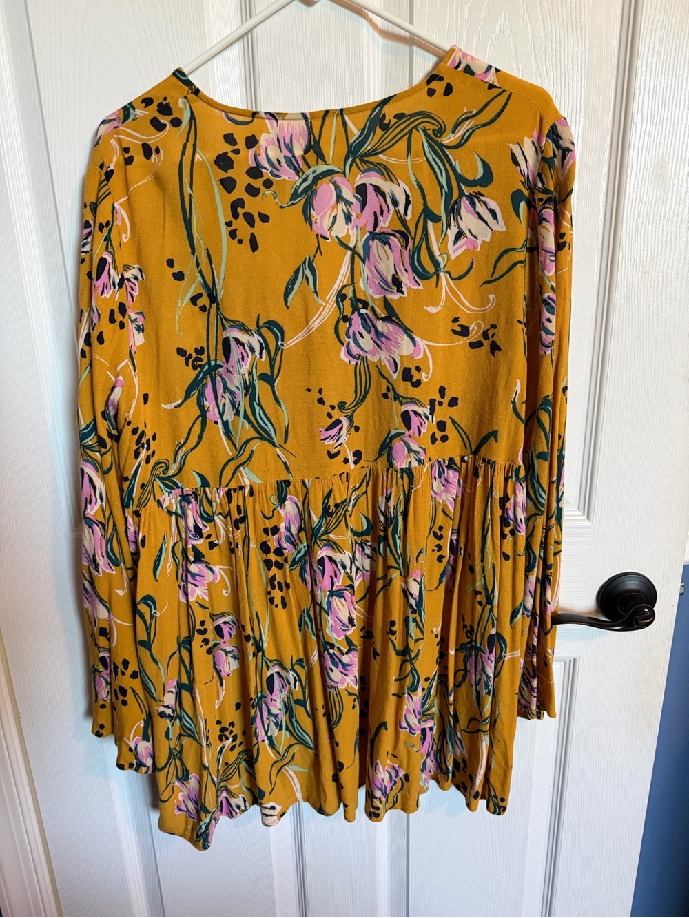 FREE PEOPLE Bella Floral-print Tunic Mini Dress Yellow gold Sz M - Picture 4 of 4